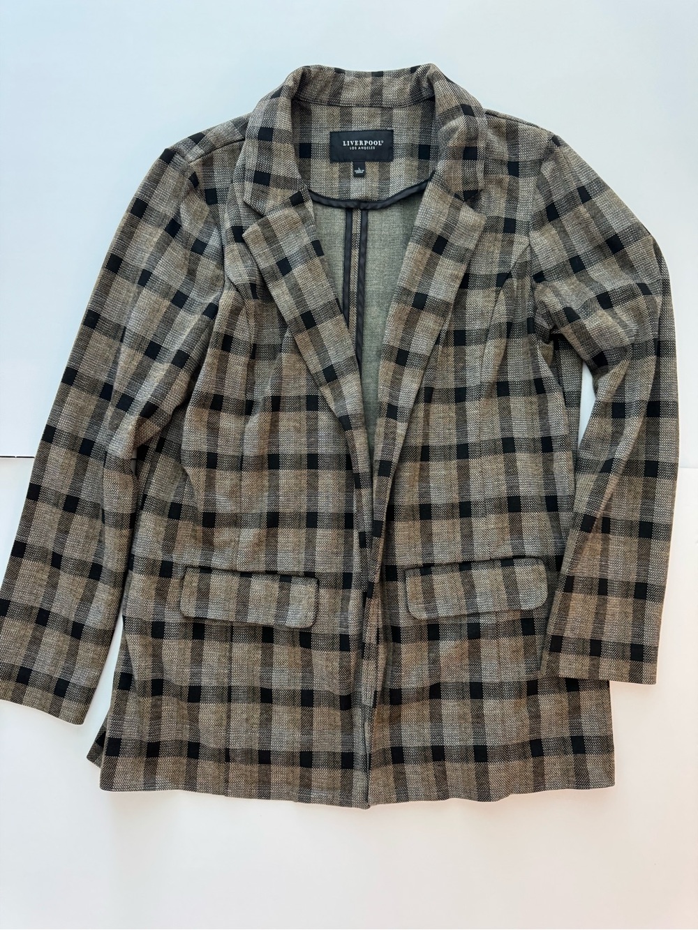 Liverpool Los Angeles Gray Black Plaid Knit Boyfriend Blazer Jacket
